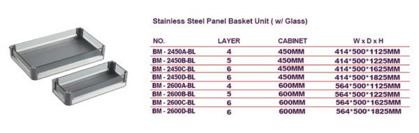 Stainless Steel Panel Basket Unit w/ Glass (High Cabinet Series) - Image 4